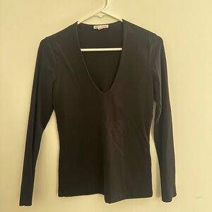 Black V-Neck Long Sleeve Top